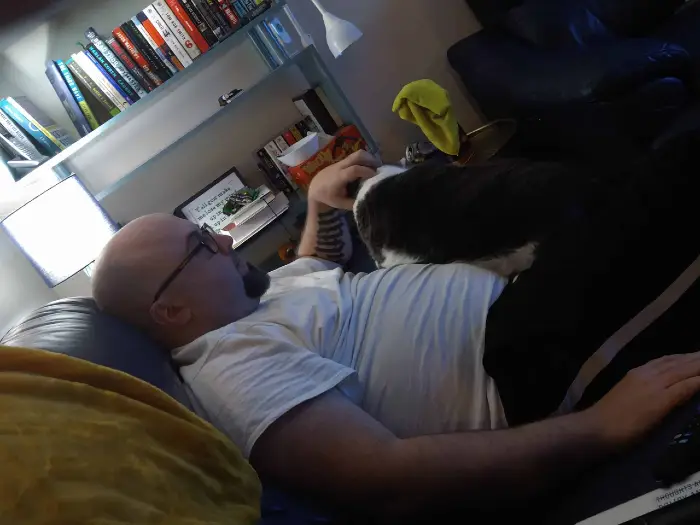 Seth on the couch being lazy