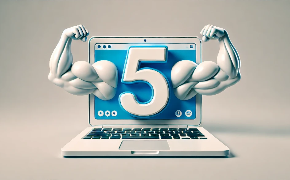 AI-generated image showing a laptop with muscular arms coming out of the side