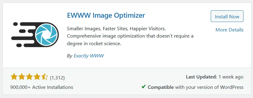 Screenshot of EWWW Image Optimizer available in the WordPress plugin store.