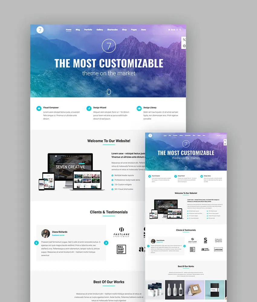 Example of a responsive theme, showing what it looks like on desktop and on mobile, side-by-side.